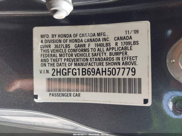 Aukcja sprzedaży 2010 Honda Civic Lx, vin: 2HGFG1B69AH507779, numer aukcji: 46184771