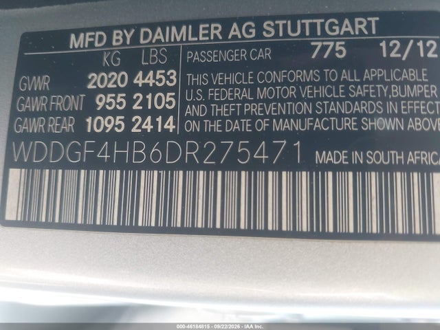 Aukcja sprzedaży 2013 Mercedes-benz C 250 Sport, vin: WDDGF4HB6DR275471, numer aukcji: 46184815