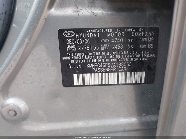 Auction sale of the 2007 Hyundai Azera Limited/se, vin: KMHFC46F97A183063, lot number: 46184822