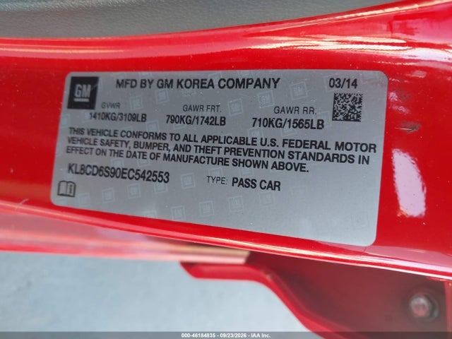 Продаж на аукціоні авто 2014 Chevrolet Spark 1lt Auto, vin: KL8CD6S90EC542553, номер лоту: 46184835