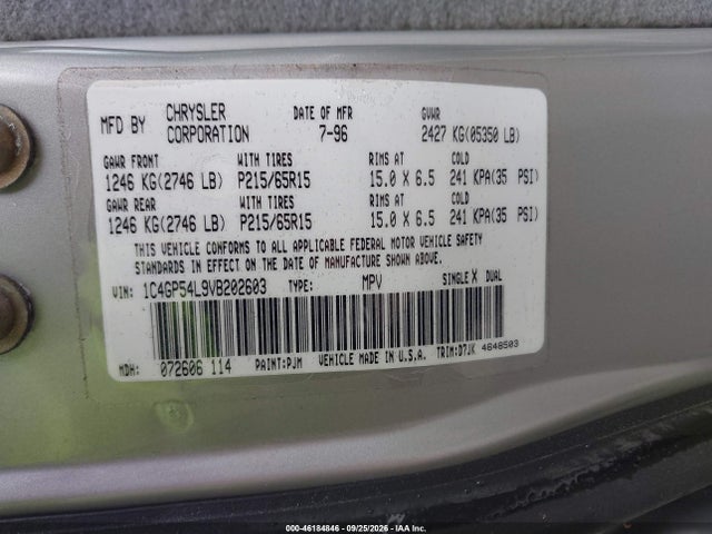 Aukcja sprzedaży 1997 Chrysler Town & Country Lx, vin: 1C4GP54L9VB202603, numer aukcji: 46184846