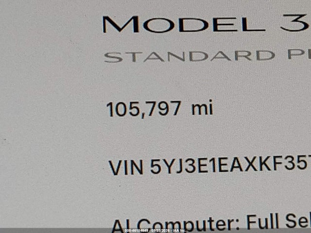 46184849 :رقم المزاد ، 5YJ3E1EAXKF357700 vin ، 2019 Tesla Model 3 مزاد بيع