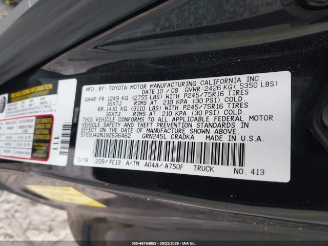Auction sale of the 2009 Toyota Tacoma Base V6, vin: 5TEUU42N19Z636462, lot number: 46184852
