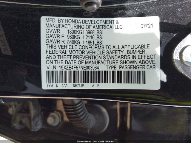 Aukcja sprzedaży 2022 Honda Insight Ex, vin: 19XZE4F57NE003964, numer aukcji: 46184860