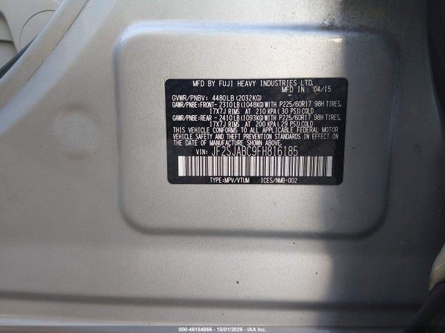 Aukcja sprzedaży 2015 Subaru Forester 2.5i, vin: JF2SJABC9FH816185, numer aukcji: 46184866