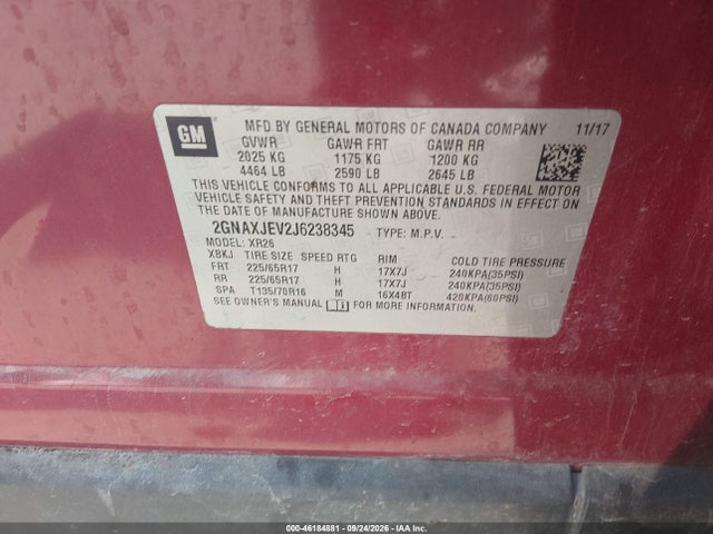 Chevrolet EQUINOX LT 2018 2GNAXJEV2J6238345 Image 9
