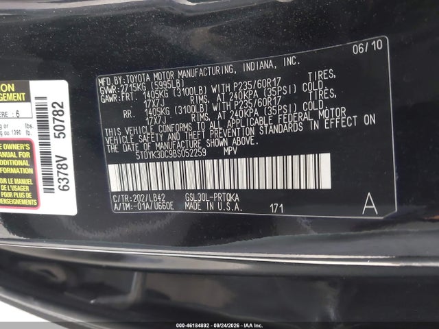 Продаж на аукціоні авто 2011 Toyota Sienna Xle V6, vin: 5TDYK3DC9BS052259, номер лоту: 46184892