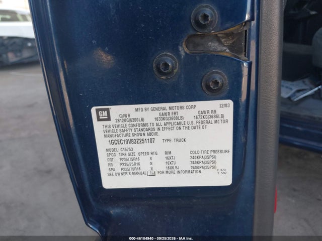2003 Chevrolet Silverado 1500 Ls მანქანა იყიდება აუქციონზე, vin: 1GCEC19V83Z251107, აუქციონის ნომერი: 46184940