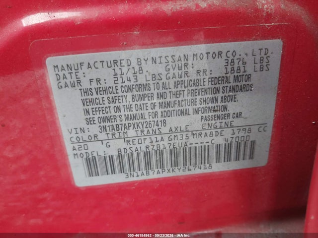 Nissan SENTRA SR 2019 3N1AB7APXKY267418 Image 9