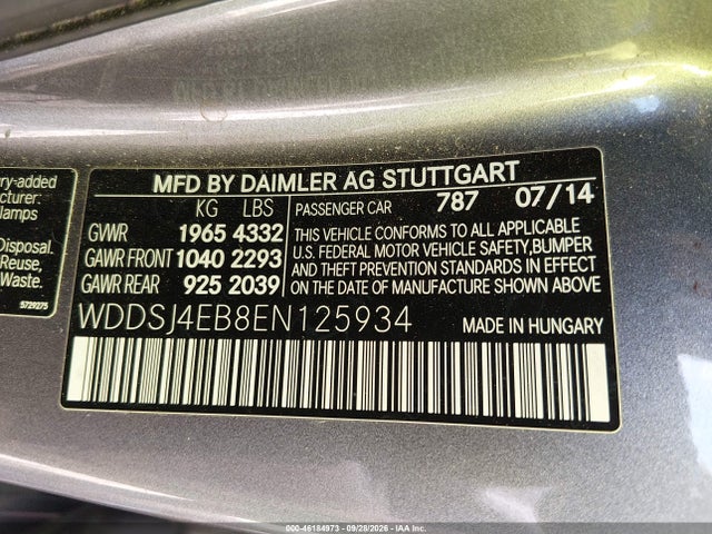 Продажа на аукционе авто 2014 Mercedes-benz Cla 250, vin: WDDSJ4EB8EN125934, номер лота: 46184973