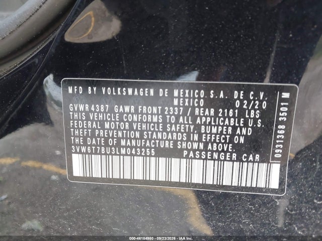 46184980 :رقم المزاد ، 3VW6T7BU3LM043255 vin ، 2020 Volkswagen Jetta Gli 2.0t Autobahn/2.0t S مزاد بيع