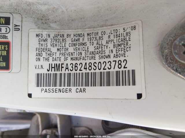 Продажа на аукционе авто 2008 Honda Civic Hybrid, vin: JHMFA36248S023782, номер лота: 46184983