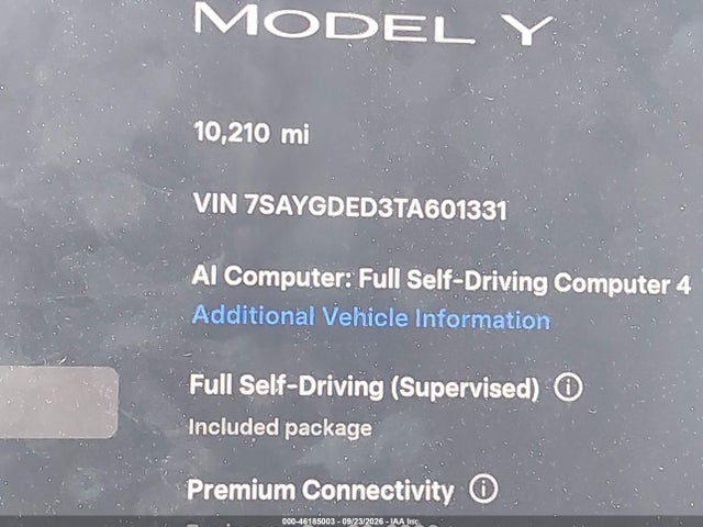 Aukcja sprzedaży 2026 Tesla Modelo Y, vin: 7SAYGDED3TA601331, numer aukcji: 46185003