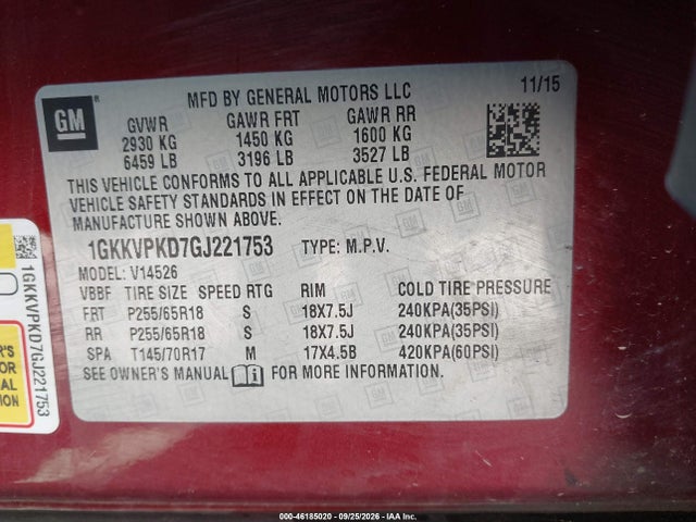 Продаж на аукціоні авто 2016 Gmc Acadia Sle-2, vin: 1GKKVPKD7GJ221753, номер лоту: 46185020