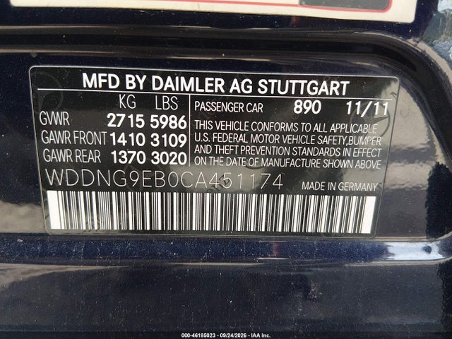Aukcja sprzedaży 2012 Mercedes-benz S 550 4matic, vin: WDDNG9EB0CA451174, numer aukcji: 46185023