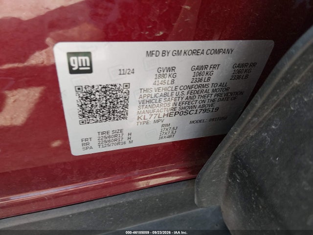 Продаж на аукціоні авто 2025 Chevrolet Trax Fwd Lt, vin: KL77LHEP0SC179519, номер лоту: 46185059