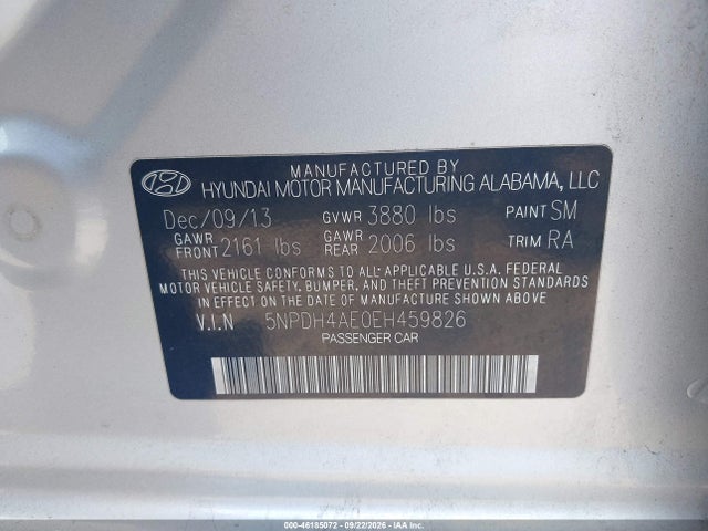 5NPDH4AE0EH459826 Hyundai ELANTRA SE