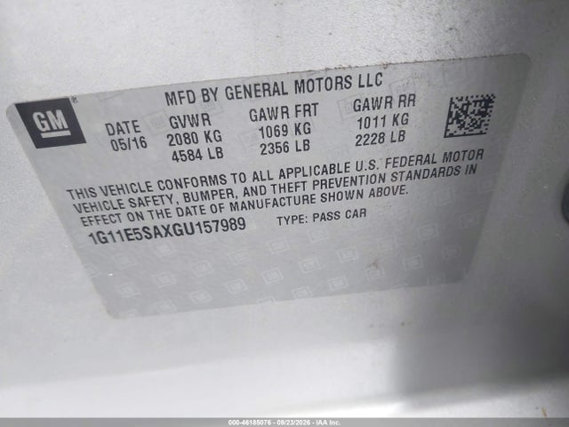 46185076 :رقم المزاد ، 1G11E5SAXGU157989 vin ، 2016 Chevrolet Malibu Limited Ltz مزاد بيع