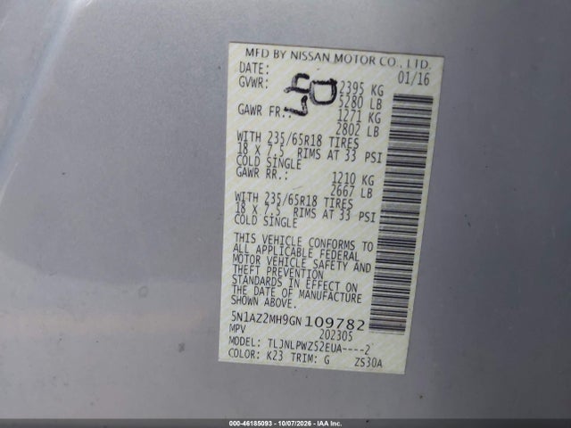 5N1AZ2MH9GN109782 Nissan Murano Platinum/s/sl/sv
