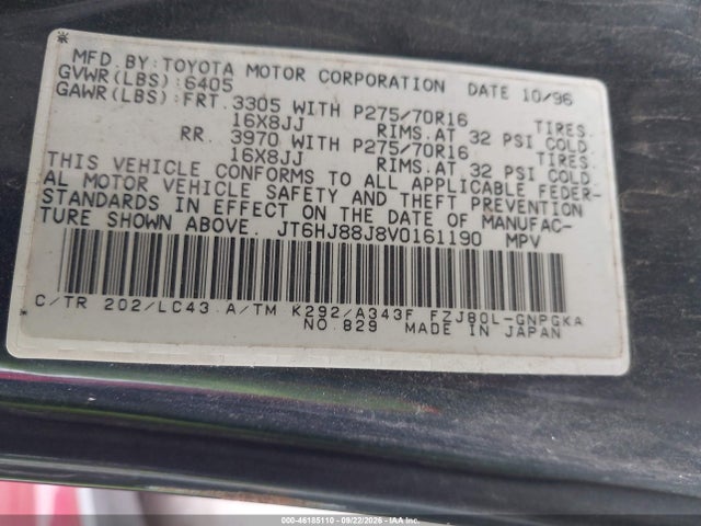Продаж на аукціоні авто 1997 Lexus Lx 450, vin: JT6HJ88J8V0161190, номер лоту: 46185110