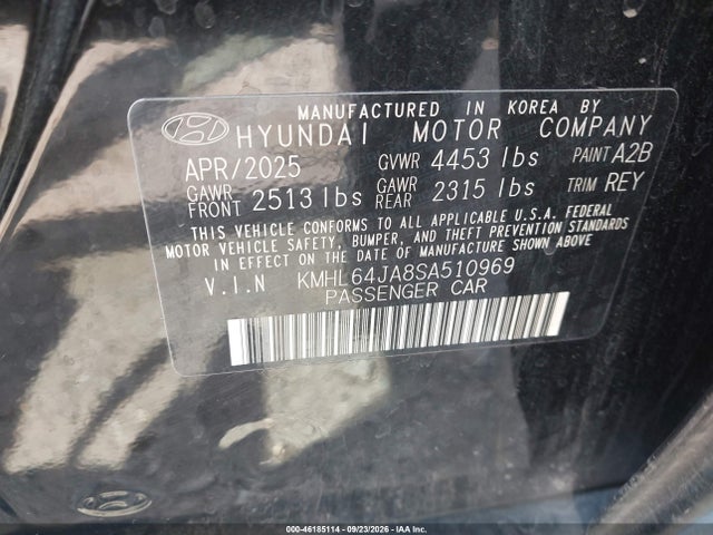 46185114 :رقم المزاد ، KMHL64JA8SA510969 vin ، 2025 Hyundai Sonata Sel مزاد بيع