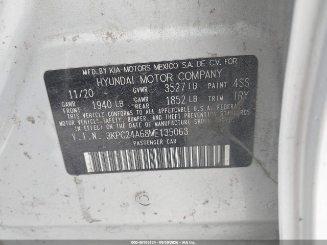 Aukcja sprzedaży 2021 Hyundai Accent Se, vin: 3KPC24A68ME135063, numer aukcji: 46185124