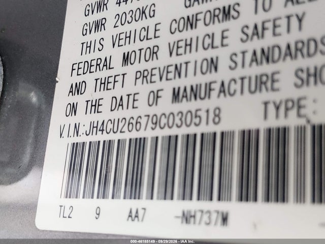 46185149 :رقم المزاد ، JH4CU26679C030518 vin ، 2009 Acura Tsx مزاد بيع