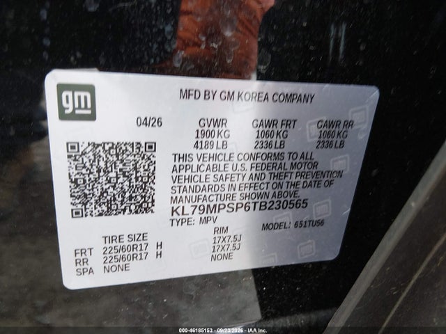 46185153 :رقم المزاد ، KL79MPSP6TB230565 vin ، 2026 Chevrolet Trailblazer Fwd Lt مزاد بيع