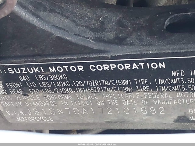 Aukcja sprzedaży 2007 Suzuki Gsx-r600, vin: JS1GN7DA172101682, numer aukcji: 46185155