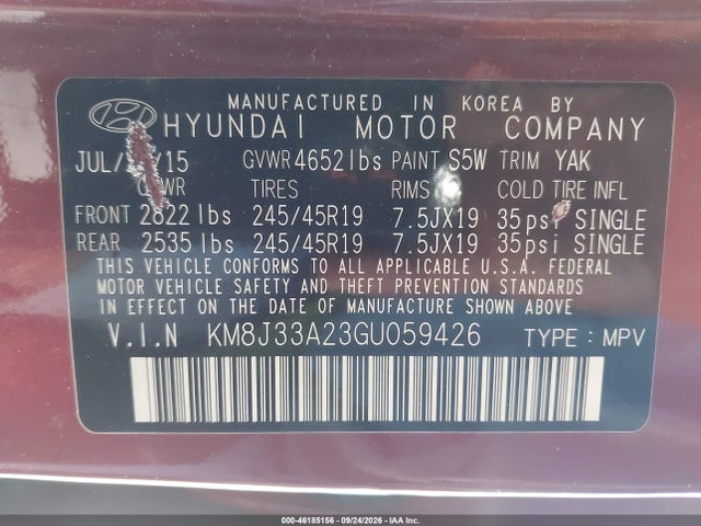 Hyundai Tucson Limited 2016 KM8J33A23GU059426 Image 9