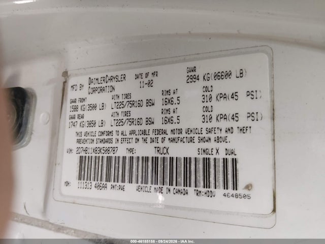 Продажа на аукционе авто 2003 Dodge Ram Van 1500 Conversion, vin: 2D7HB11X83K508787, номер лота: 46185158