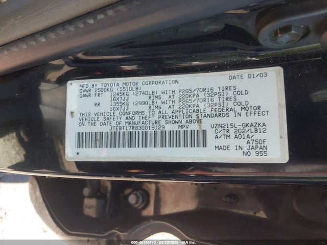 Продаж на аукціоні авто 2003 Toyota 4runner Limited V8, vin: JTEBT17R830019129, номер лоту: 46185199