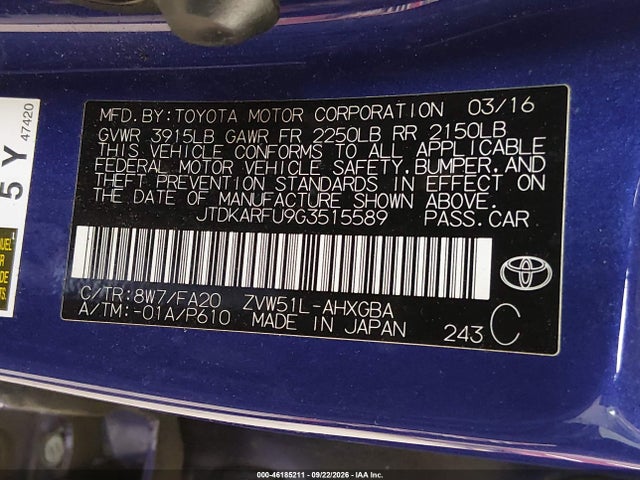 Toyota Prius Three 2016 JTDKARFU9G3515589 Image 9