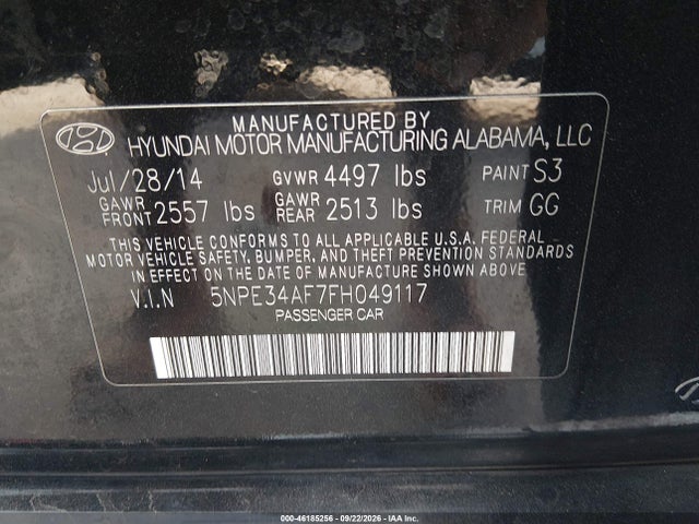 Hyundai Sonata Limited 2015 5NPE34AF7FH049117 Image 9