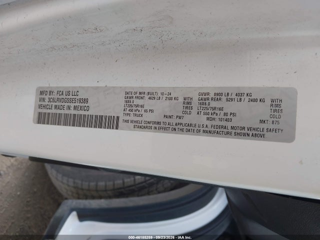 46185259 :رقم المزاد ، 3C6LRVDG5SE519389 vin ، 2025 Ram Promaster 2500 Tradesman High Roof 159 Wb W/pass Seat مزاد بيع