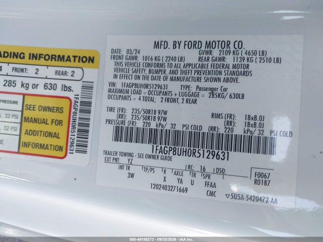Продажа на аукционе авто 2024 Ford Mustang Ecoboost Premium, vin: 1FAGP8UH0R5129631, номер лота: 46185273