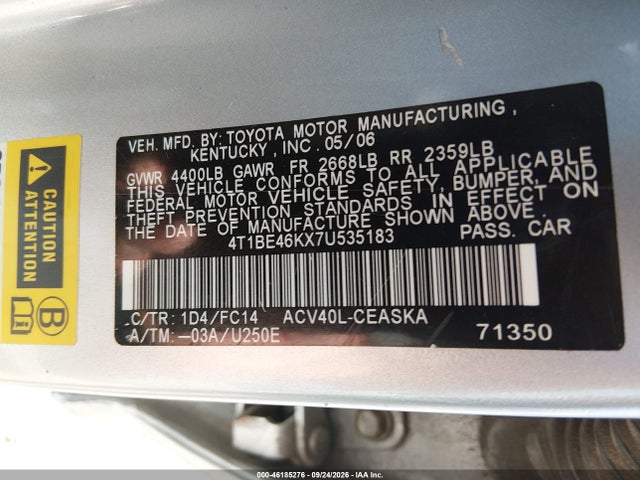 Aukcja sprzedaży 2007 Toyota Camry Se, vin: 4T1BE46KX7U535183, numer aukcji: 46185276