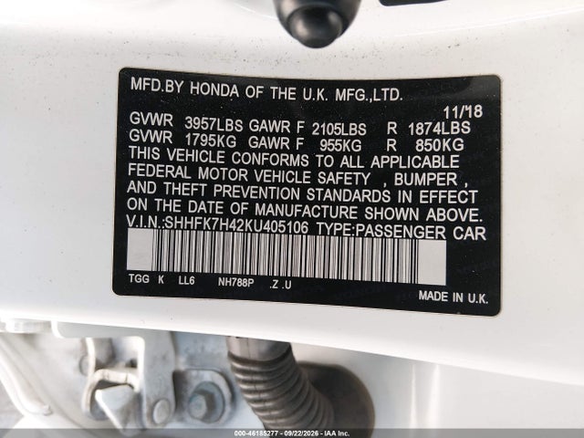 SHHFK7H42KU405106 Honda Civic Sport