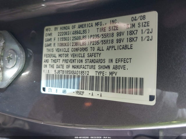Aukcja sprzedaży 2008 Acura Rdx, vin: 5J8TB185X8A018512, numer aukcji: 46185288