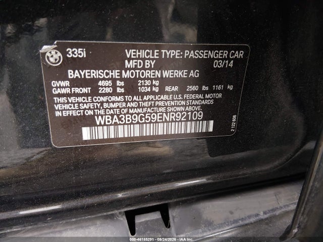 Aukcja sprzedaży 2014 Bmw 335i Xdrive, vin: WBA3B9G59ENR92109, numer aukcji: 46185291