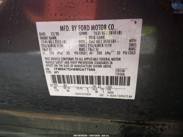 Ford EXPLORER XLT 2021 1FMSK7DH8MGA77686 Image 9