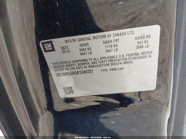 46185334 :رقم المزاد ، 2G1WB5EK8A1249737 vin ، 2010 Chevrolet Impala Lt مزاد بيع