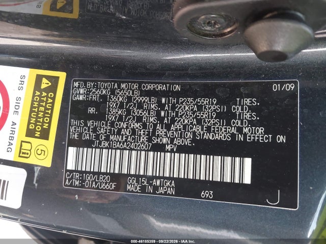 2010 Lexus Rx 350 მანქანა იყიდება აუქციონზე, vin: JTJBK1BA6A2402607, აუქციონის ნომერი: 46185359
