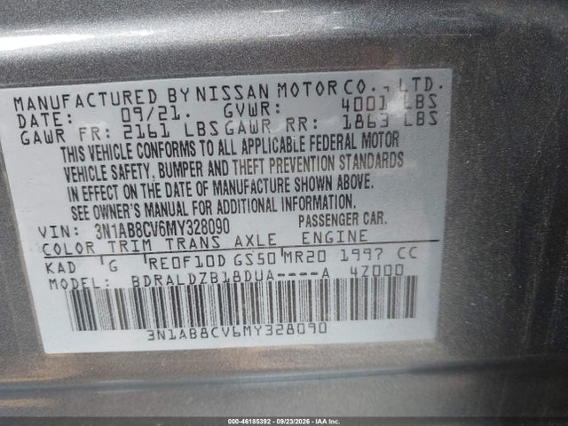 Продажа на аукционе авто 2021 Nissan Sentra Sv Xtronic Cvt, vin: 3N1AB8CV6MY328090, номер лота: 46185392