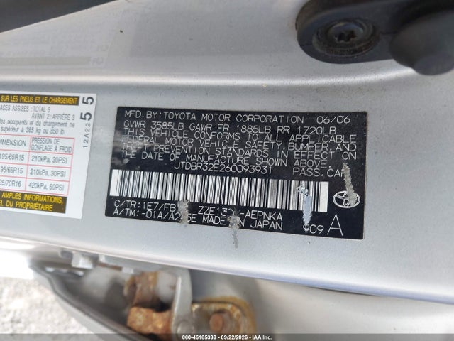 Aukcja sprzedaży 2006 Toyota Corolla Le, vin: JTDBR32E260093931, numer aukcji: 46185399