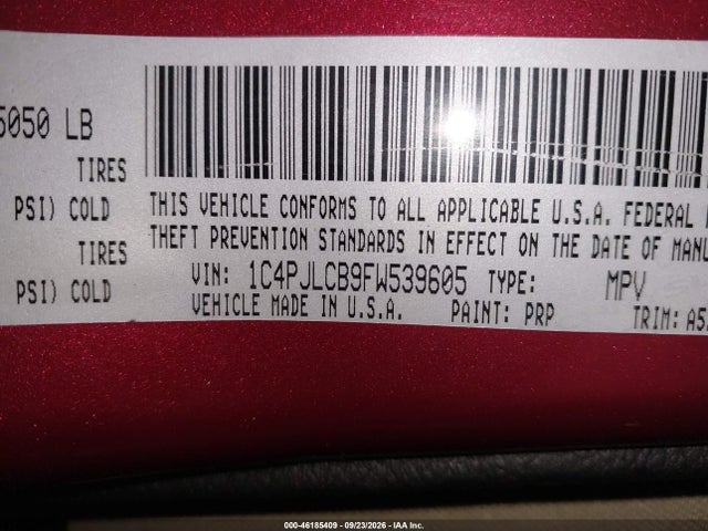2015 Jeep Cherokee Latitude მანქანა იყიდება აუქციონზე, vin: 1C4PJLCB9FW539605, აუქციონის ნომერი: 46185409
