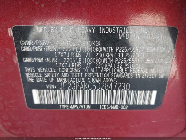 Продажа на аукционе авто 2013 Subaru Xv Crosstrek 2.0i Limited, vin: JF2GPAKC5D2847230, номер лота: 46185410