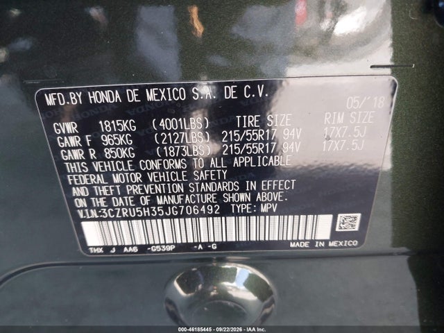 Продаж на аукціоні авто 2018 Honda Hr-v Lx, vin: 3CZRU5H35JG706492, номер лоту: 46185445