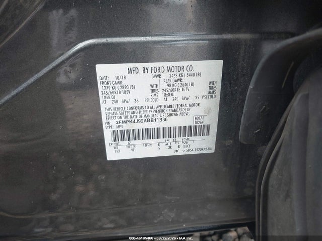 Aukcja sprzedaży 2019 Ford Edge Sel, vin: 2FMPK4J92KBB11336, numer aukcji: 46185466
