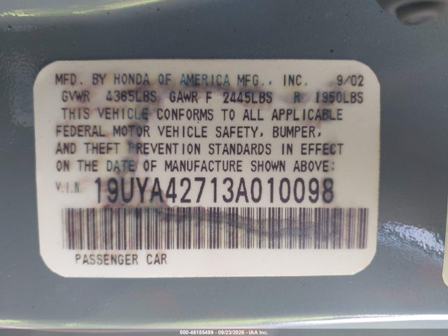 2003 Acura Cl 3.2 Type S მანქანა იყიდება აუქციონზე, vin: 19UYA42713A010098, აუქციონის ნომერი: 46185499